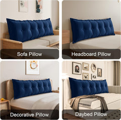 Rectangular Headboard Reading Body Pillow Velvet(100% Cotton) -Deep Blue
