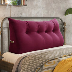 Large Bolster Triangular Backrest Reading Pillow Velvet— Wine Red