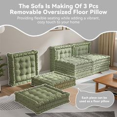 WOWMAX Floor Sofa Couch Bed Convertible Lazy Sofa,Polyester-lime Green