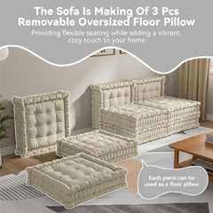 WOWMAX Floor Sofa Couch Bed Convertible Lazy Sofa,Polyester-Beige