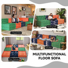 WOWMAX Floor Sofa Couch Bed Convertible Lazy Sofa,Blue
