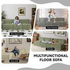 WOWMAX Floor Sofa Couch Bed Convertible Lazy Sofa,Polyester-Gray