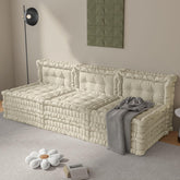 WOWMAX Floor Sofa Couch Bed Convertible Lazy Sofa,Polyester-Beige