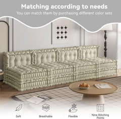 WOWMAX Floor Sofa Couch Bed Convertible Lazy Sofa,Polyester-Beige