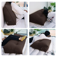Triangular Reading Backrest Pillow 85% Linen 15% Cotton Blend—— Deep Brown
