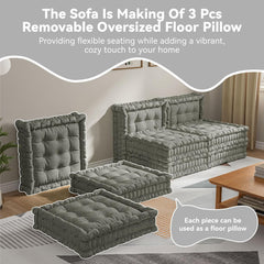 WOWMAX Floor Sofa Couch Bed Convertible Lazy Sofa,Polyester-Gray