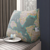 Backrest Lounge Cushion with Pocket 100% Cotton—World Map Green