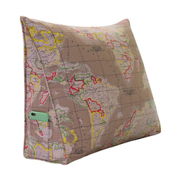 Backrest Lounge Cushion with Pocket 100% Cotton—World Map Tan