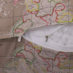 Backrest Lounge Cushion with Pocket 100% Cotton—World Map Tan