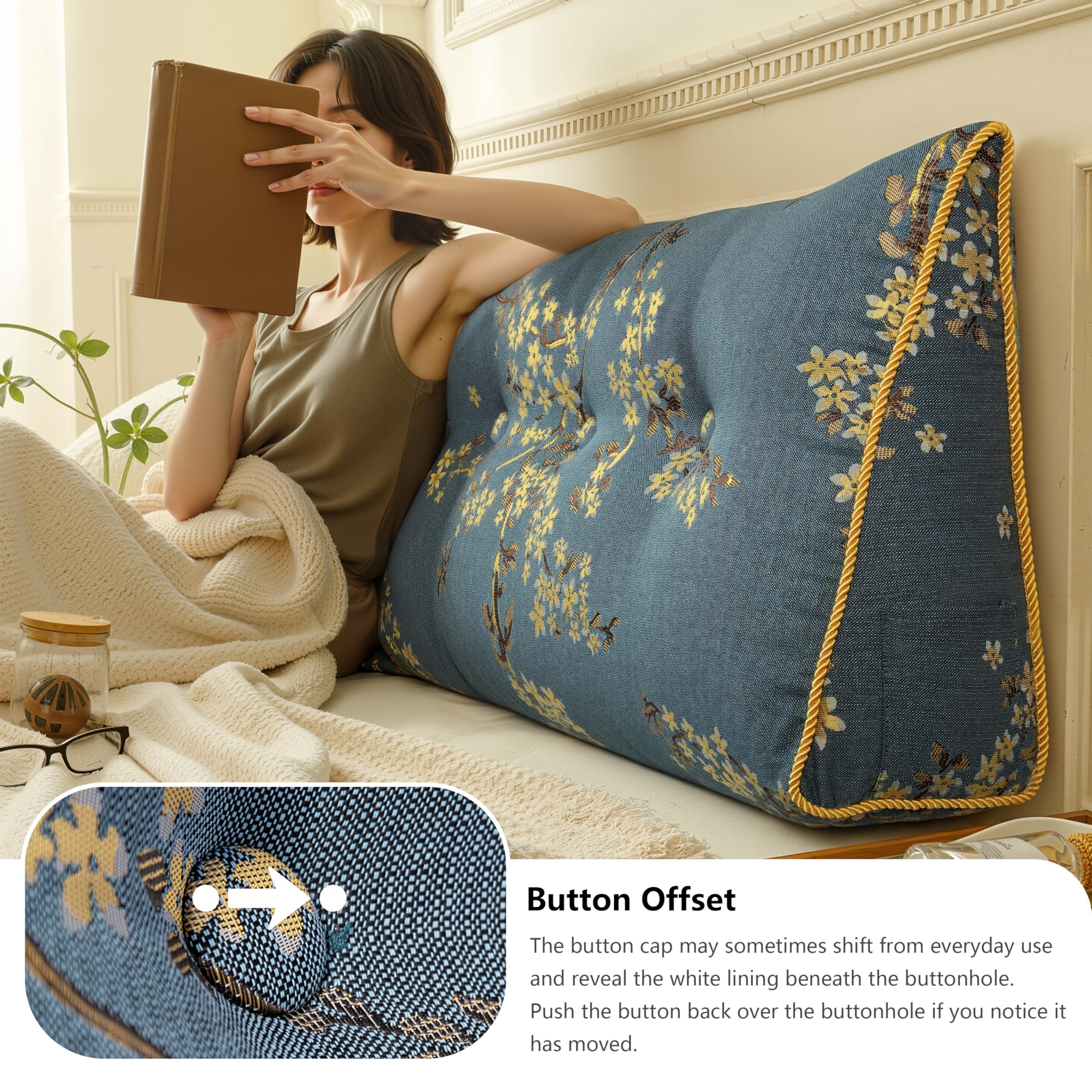 Großes Nackenkissen, dreieckige Rückenlehne, Lesekissen, Leinen 