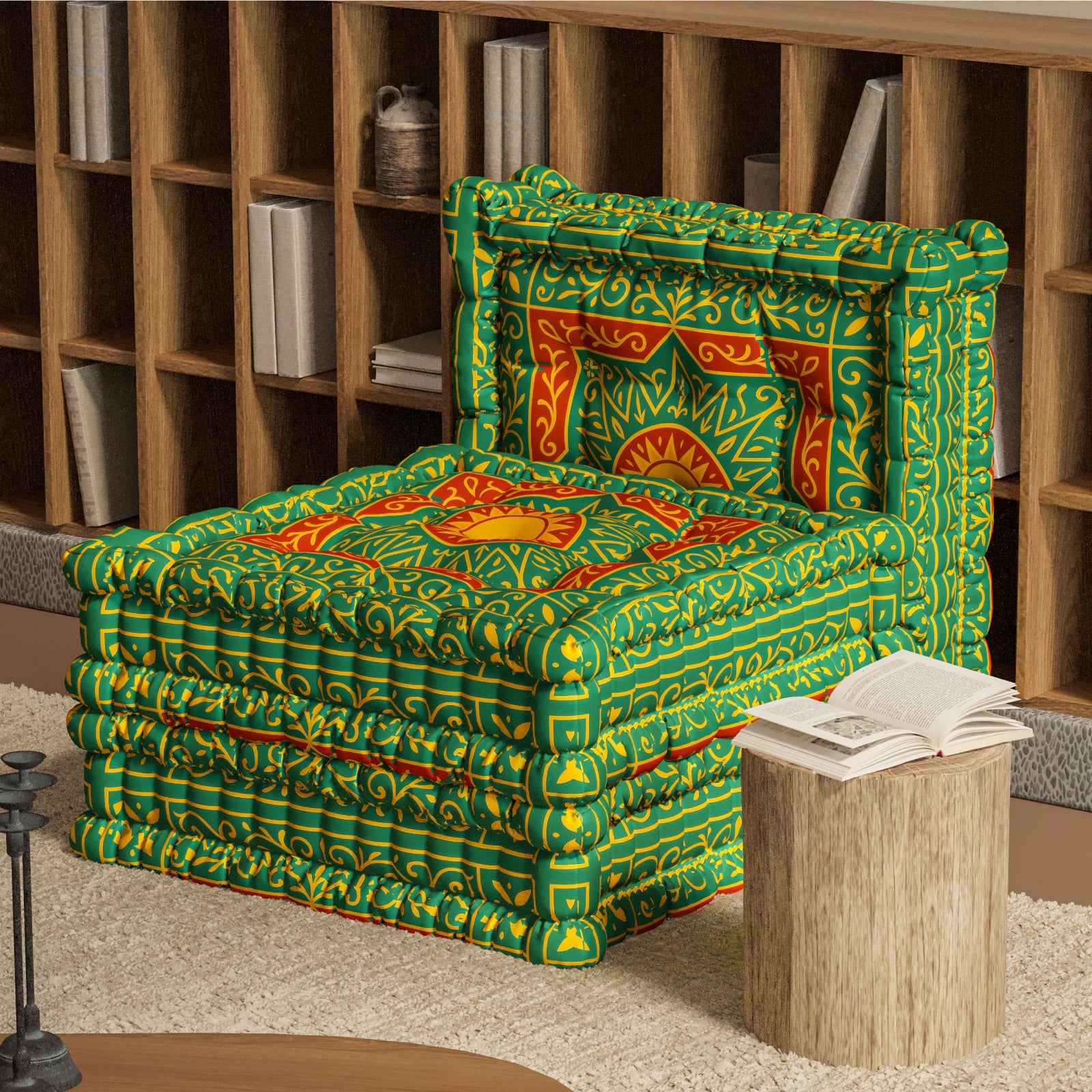 WOWMAX Floor Sofa Couch Boho –Green Totem