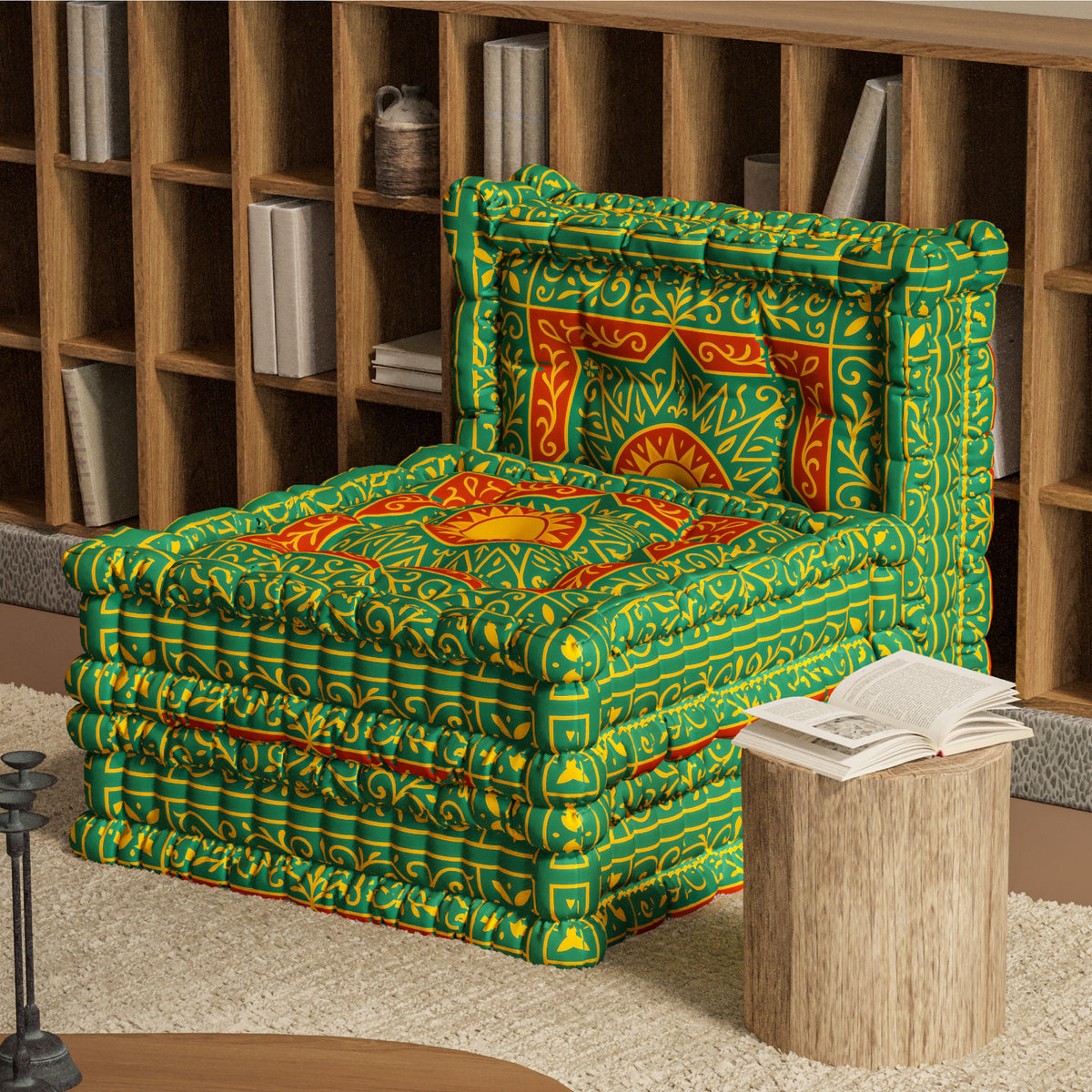 WOWMAX Floor Sofa Couch Boho –Green Totem