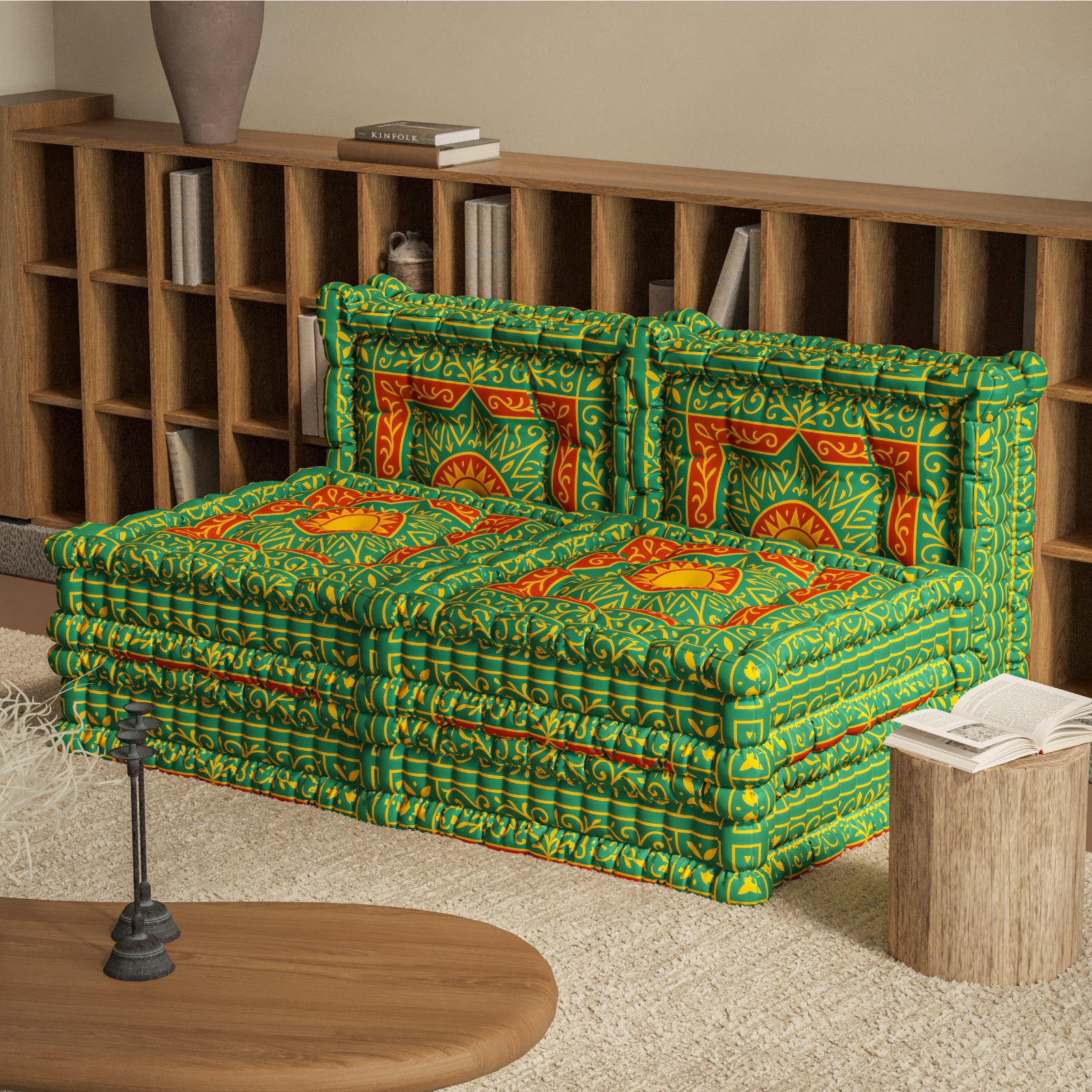 WOWMAX Floor Sofa Couch Boho –Green Totem