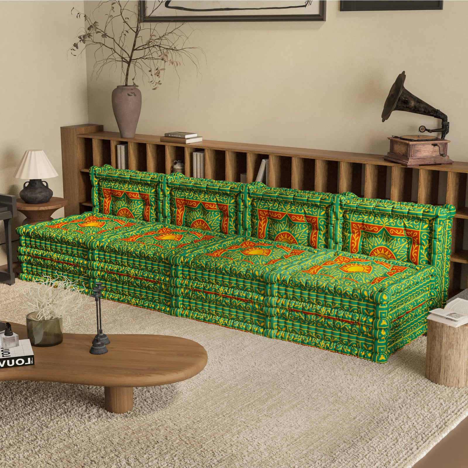 WOWMAX Floor Sofa Couch Boho –Green Totem
