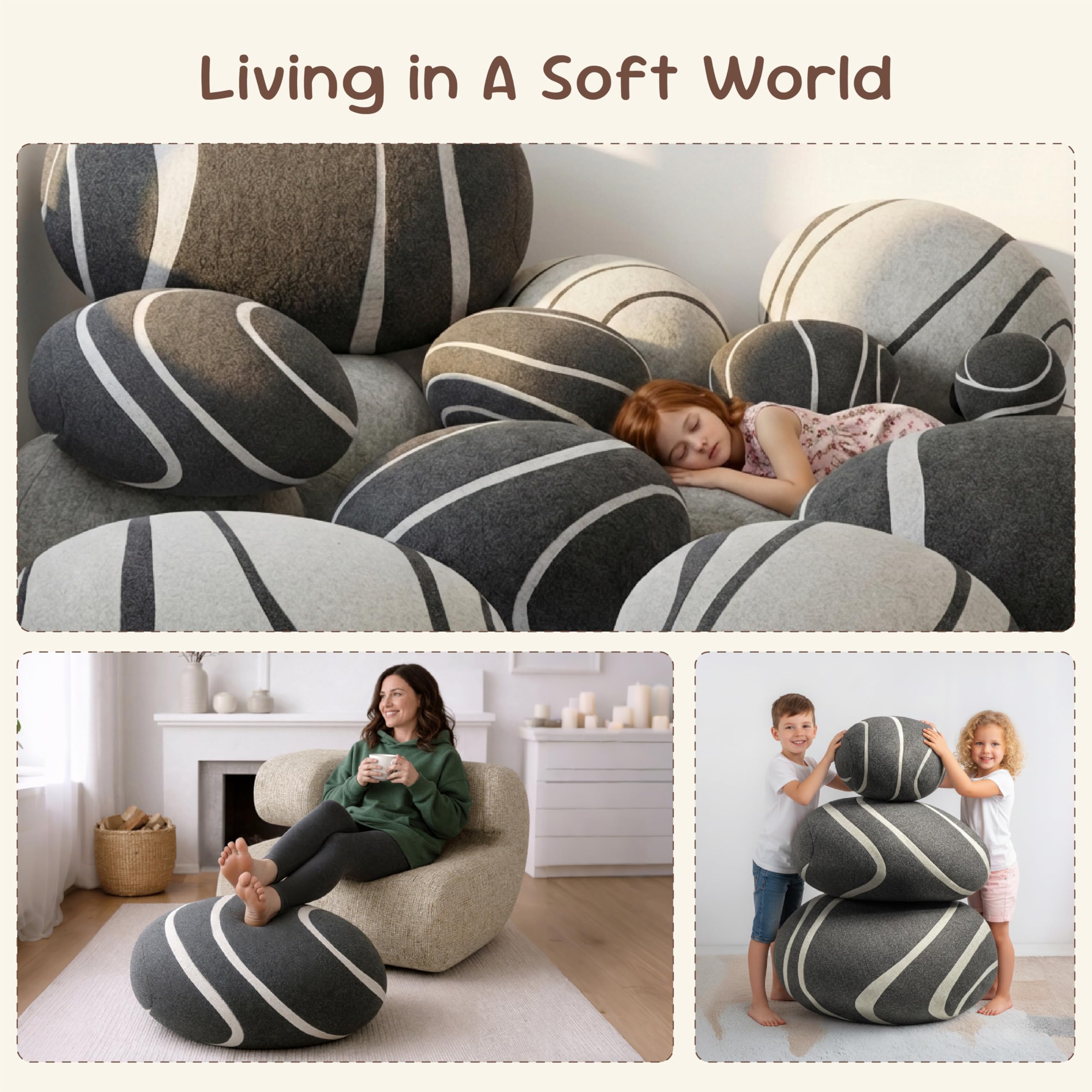 3D Curve Living Stones Pillows 6 Mix Sizes Stuffed Pillows Big Rock Pillows