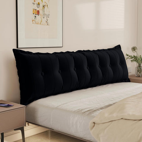 Rectangular Headboard Reading Body Pillow Velvet(100% Cotton)-Black