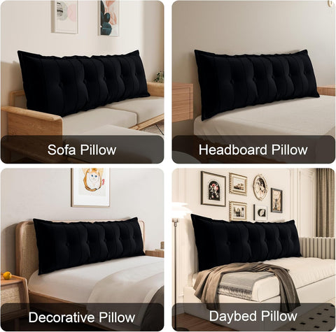 Rectangular Headboard Reading Body Pillow Velvet(100% Cotton)-Black