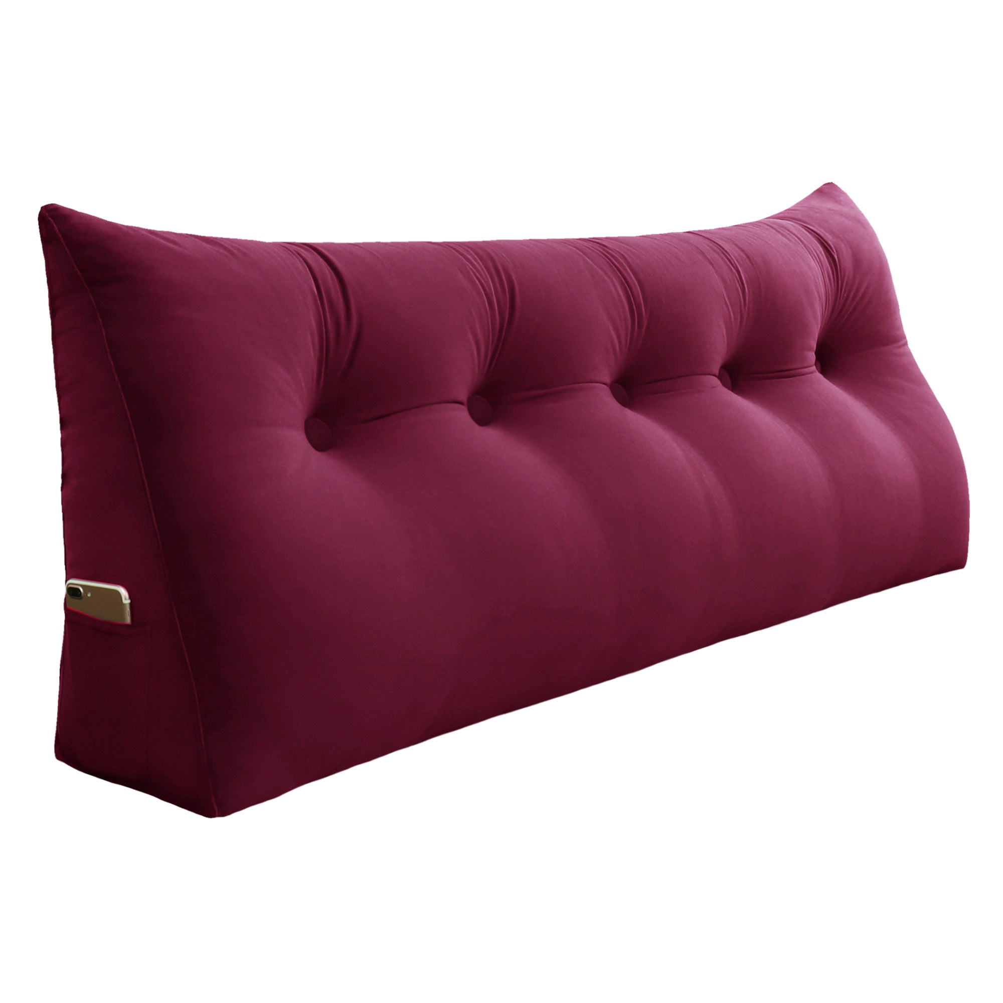 Large Bolster Triangular Backrest Reading Pillow Velvet— Wine Red