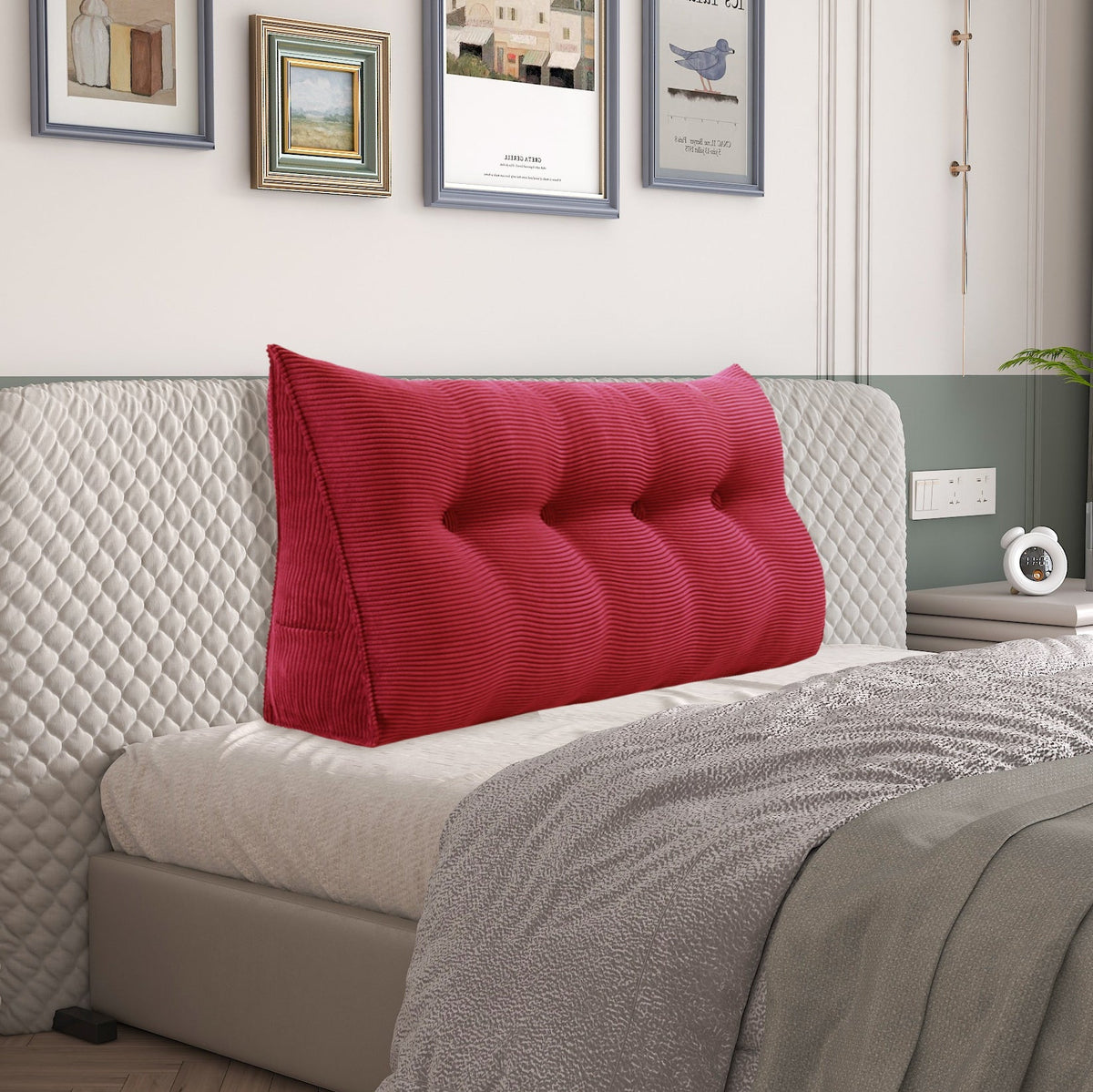Triangular Reading Pillow Backrest Corduroy(100% Cotton)—Red