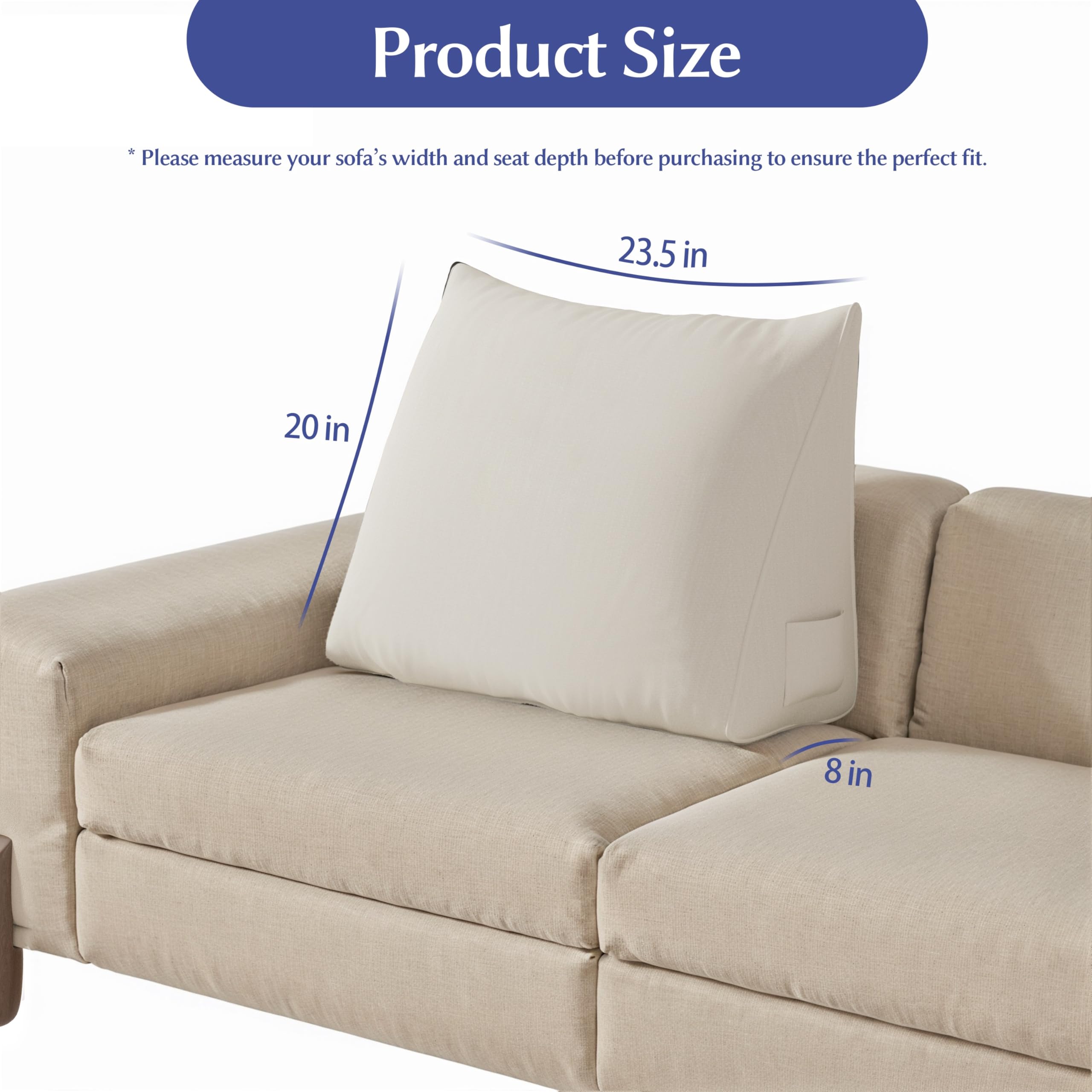 Back Pillow for Bed Sitting up-Bed Wedge Pillow Cover, (80% Cotton 20% Linen Blend)