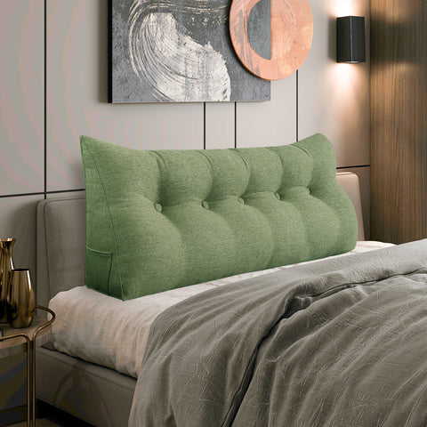 Large Bolster Triangular Backrest Reading Pillow Linen— Lime Green