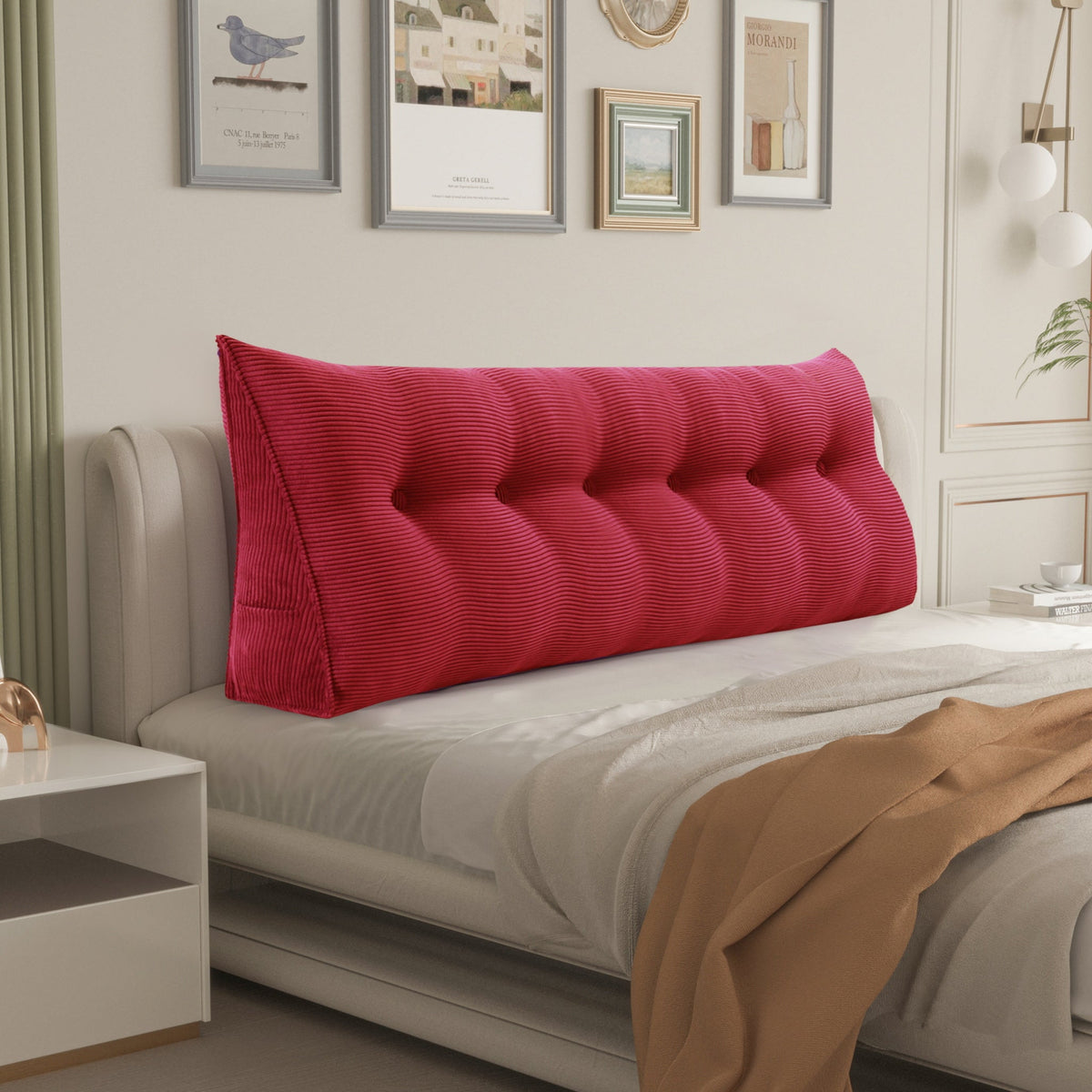 Triangular Reading Pillow Backrest Corduroy(100% Cotton)—Red