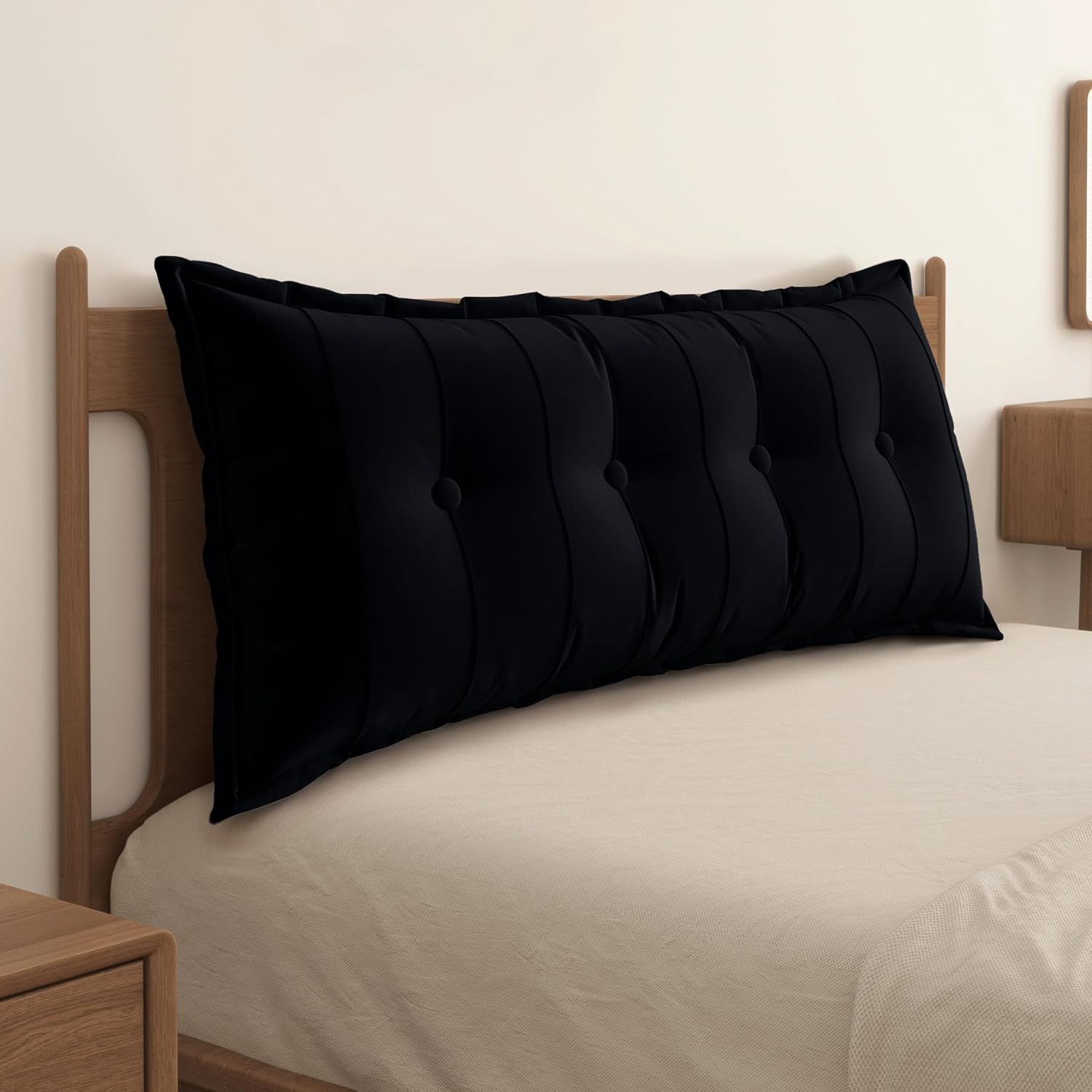 Rectangular Headboard Reading Body Pillow Velvet(100% Cotton)-Black