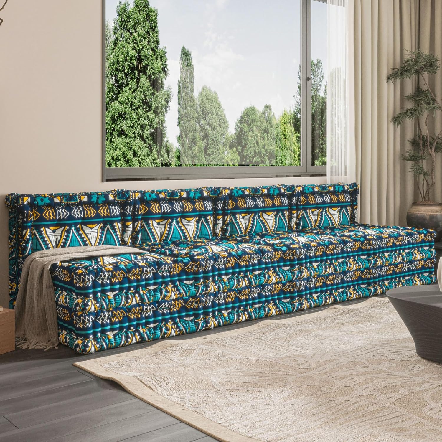 WOWMAX Floor Sofa Couch Boho –Blue Cross