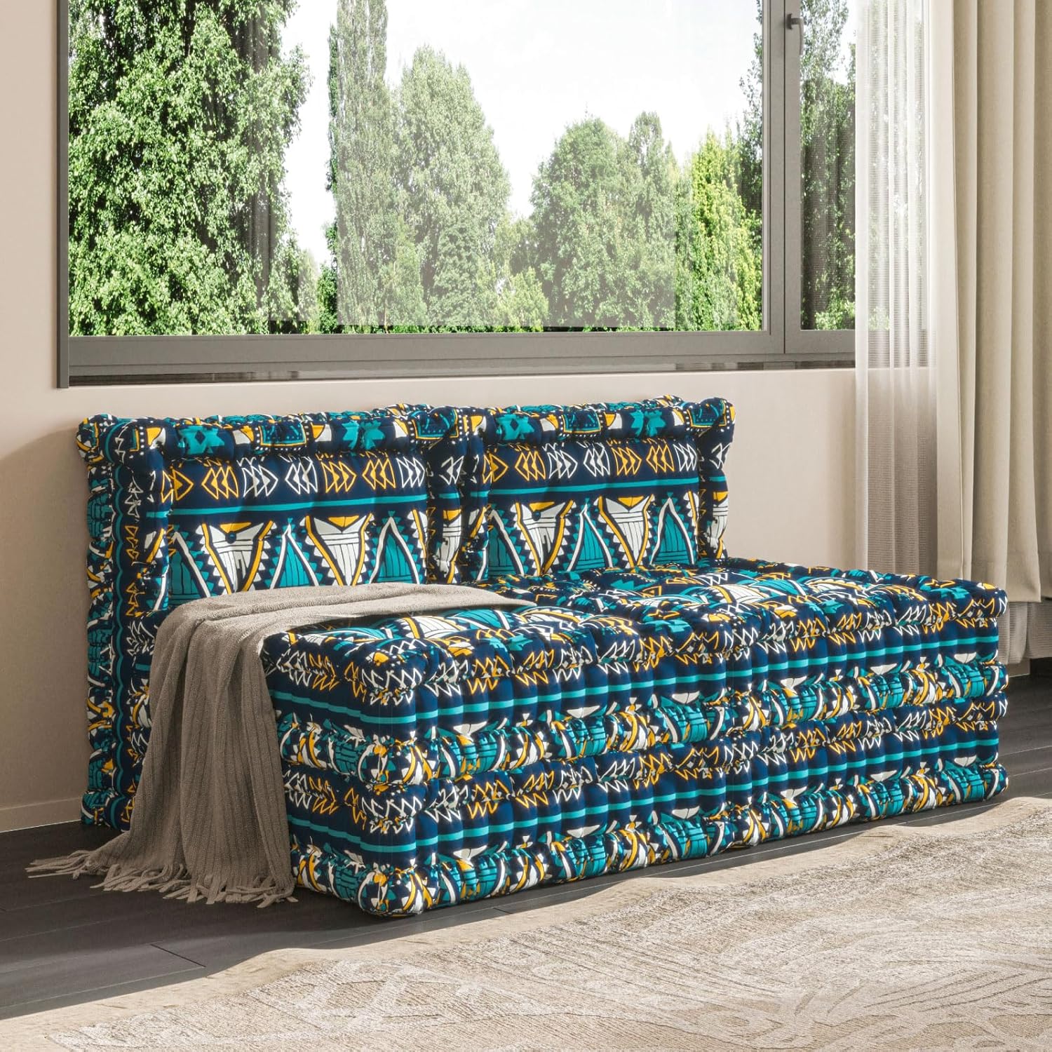 WOWMAX Floor Sofa Couch Boho –Blue Cross