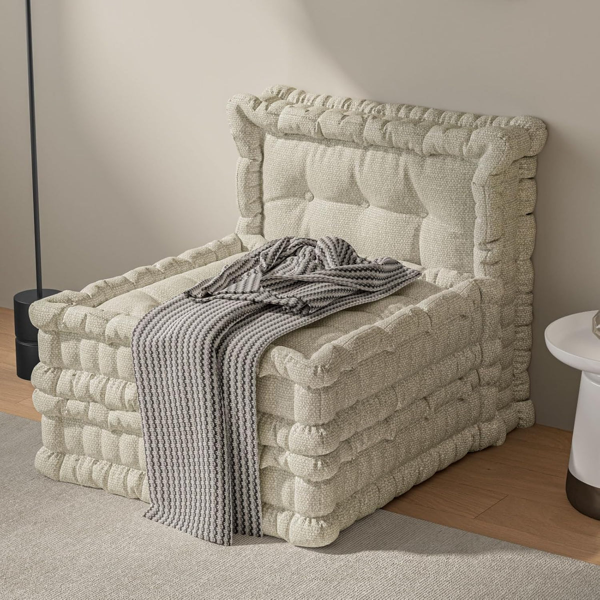 WOWMAX Floor Sofa Couch Bed Convertible Lazy Sofa,Polyester-Beige