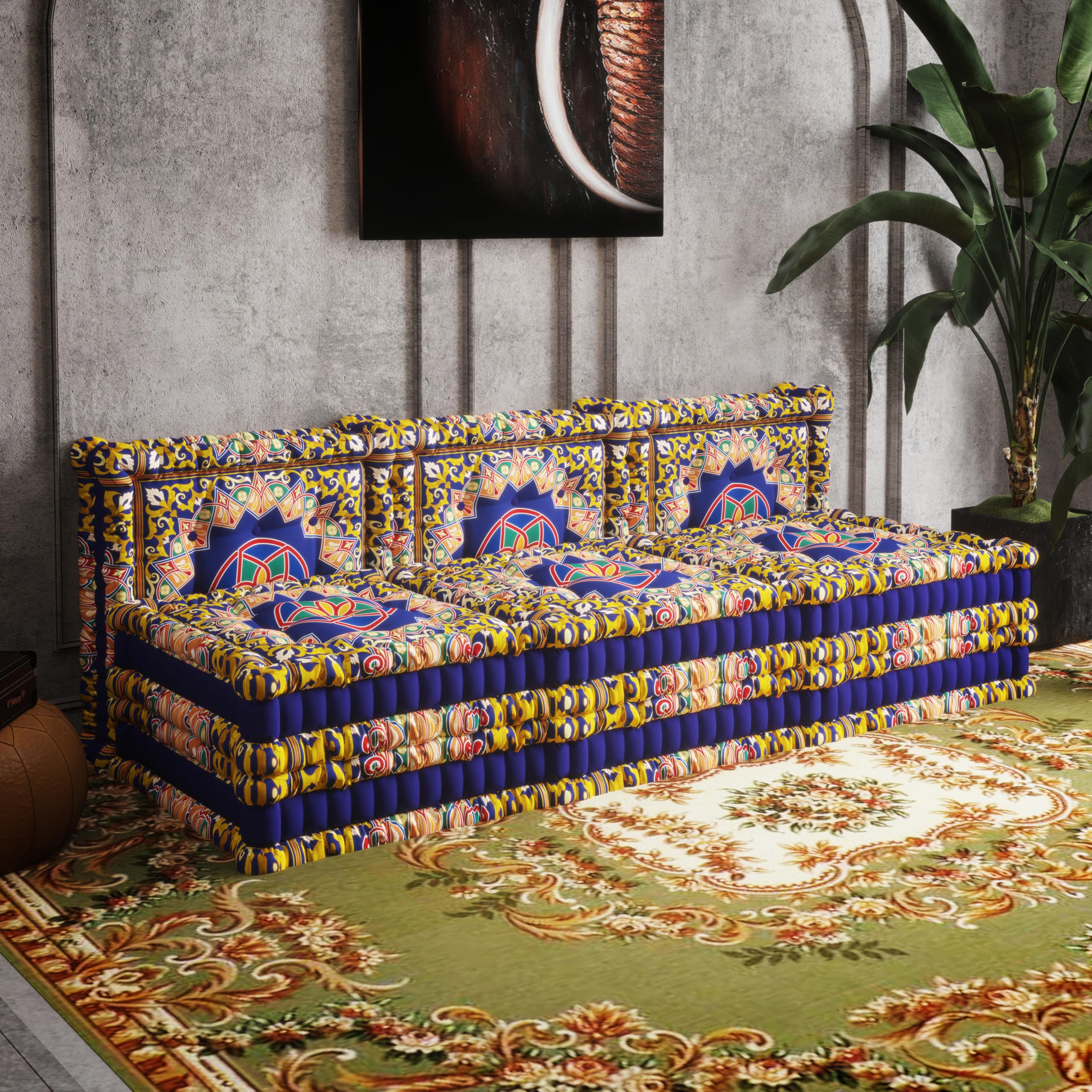 WOWMAX Floor Sofa Couch Boho – Arabian Blue