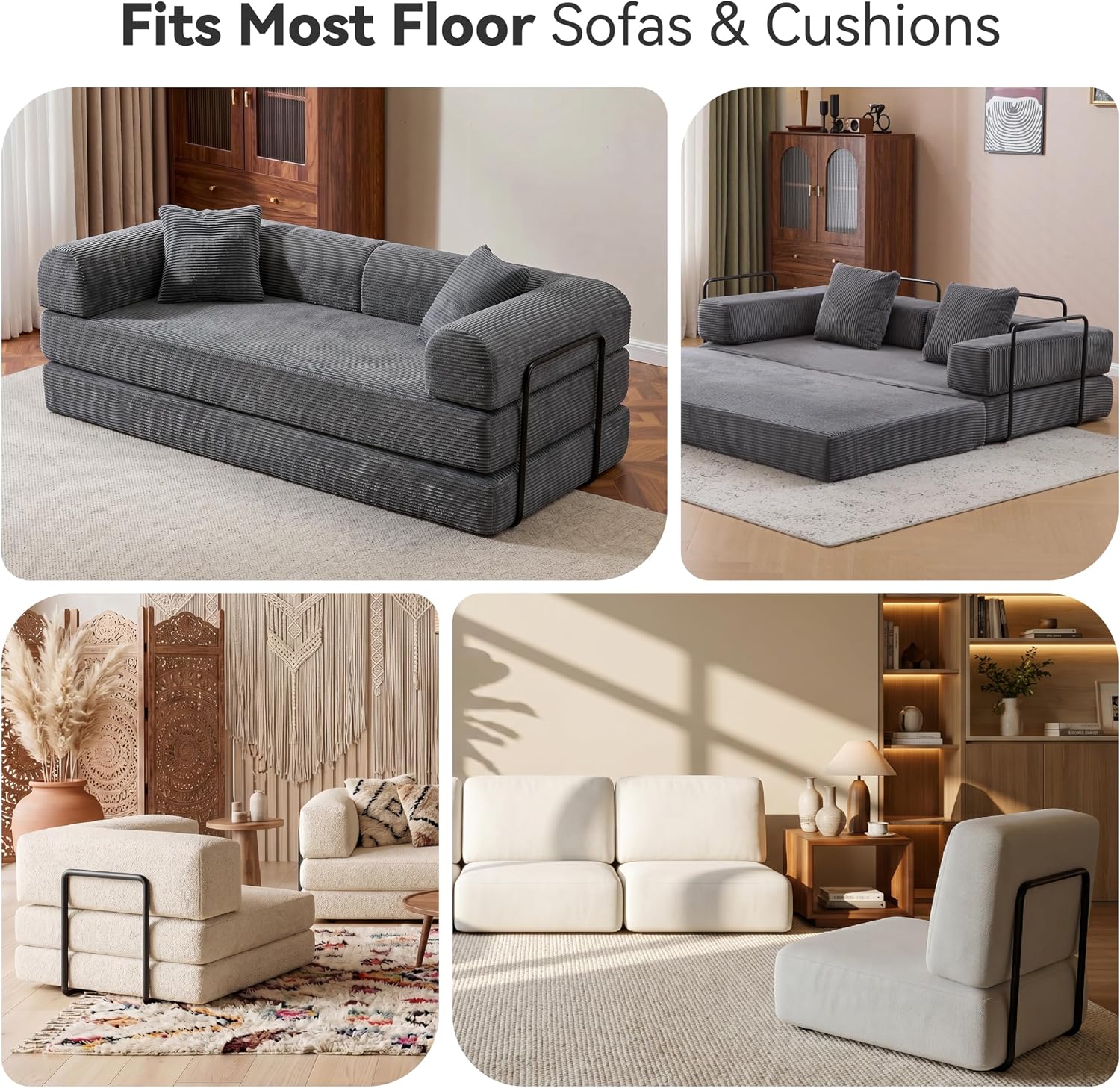 WOWMAX Floor Sofa Support Frame, Freestanding Metal Back Support, No Wall Needed, Fits Most Floor Sofas