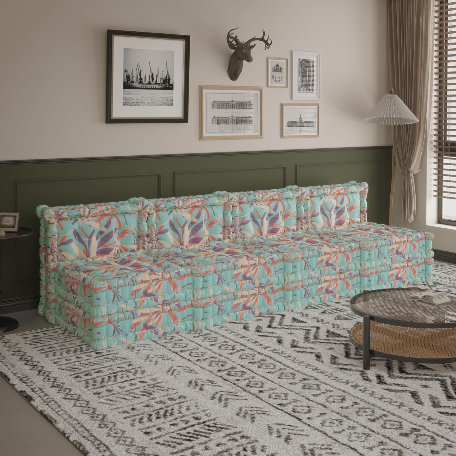 WOWMAX Floor Sofa Couch Boho – Light Blue