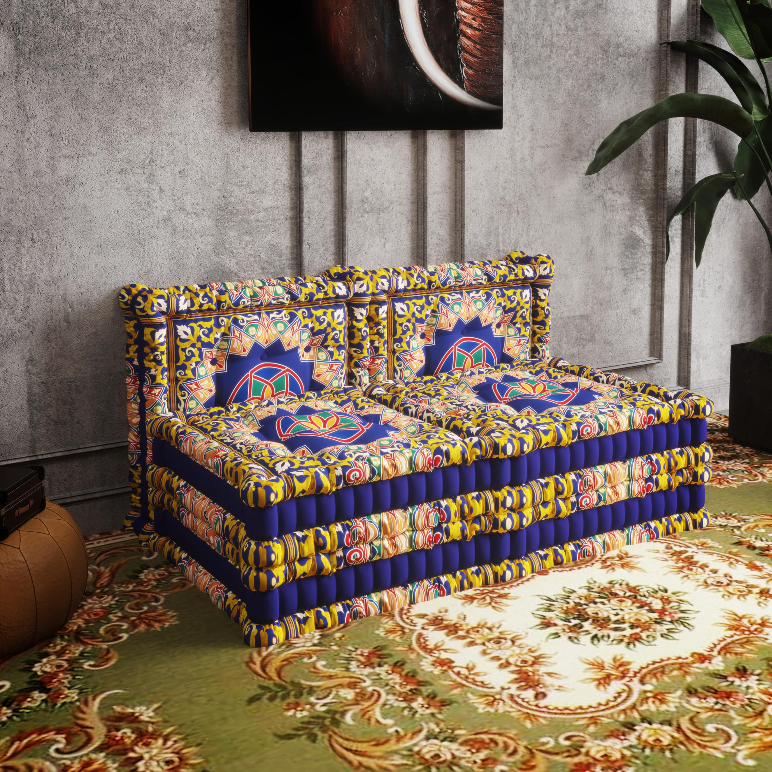 WOWMAX Floor Sofa Couch Boho – Arabian Blue