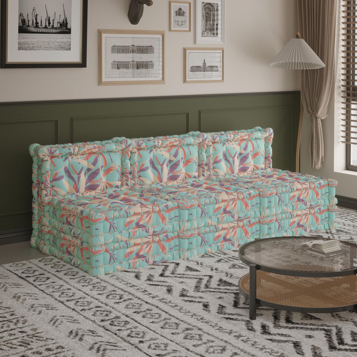 WOWMAX Floor Sofa Couch Boho – Light Blue