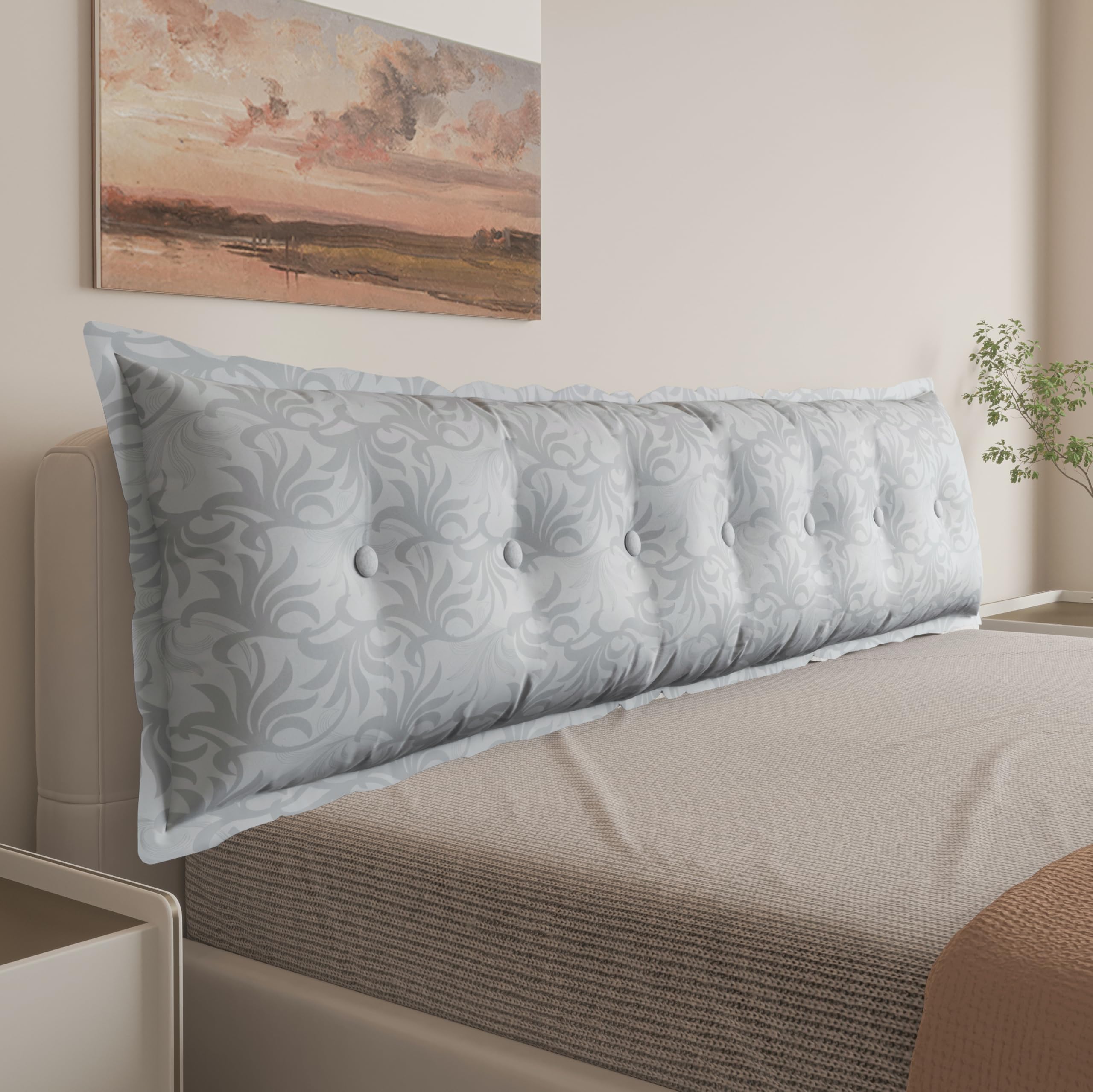 Rectangular Headboard Pillow 100% Pure Cotton——Light Grey,Sliver