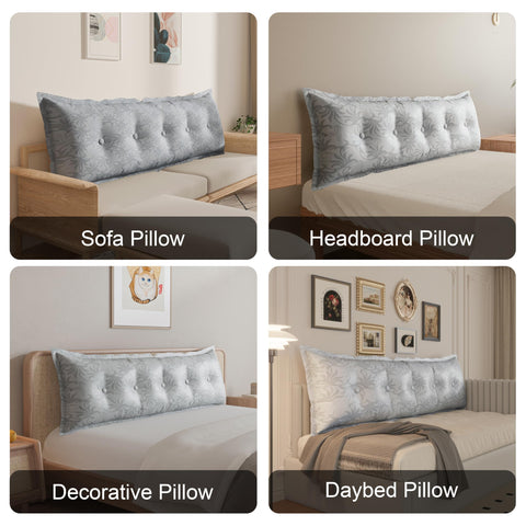 Rectangular Headboard Pillow 100% Pure Cotton——Light Grey,Sliver