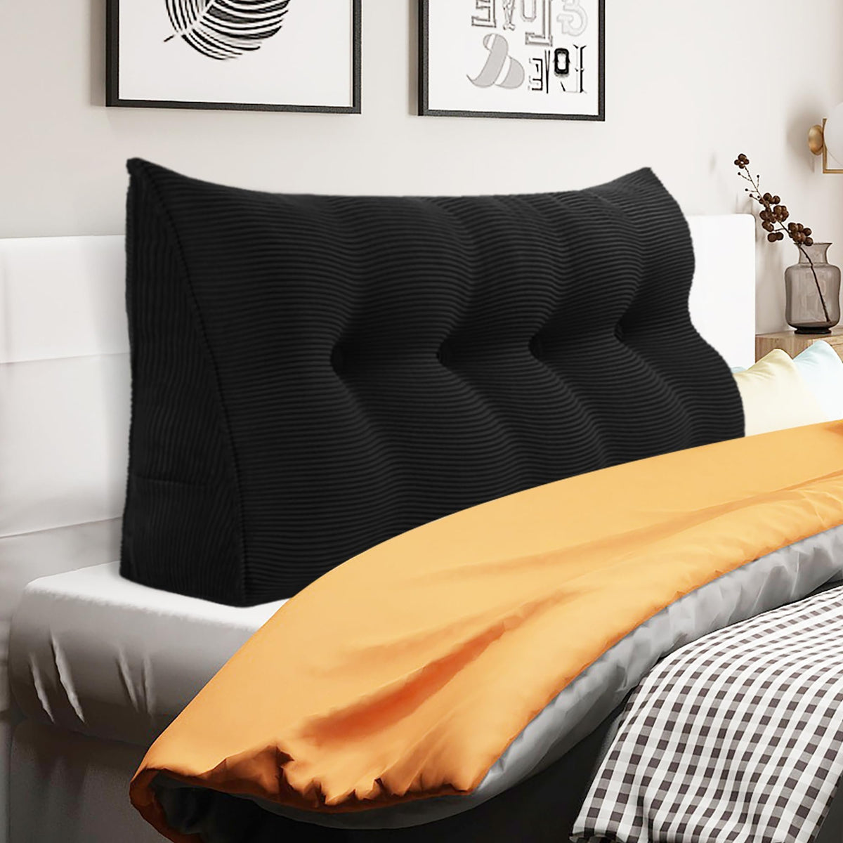 Triangular Reading Pillow Backrest Corduroy(100% Cotton)—Black