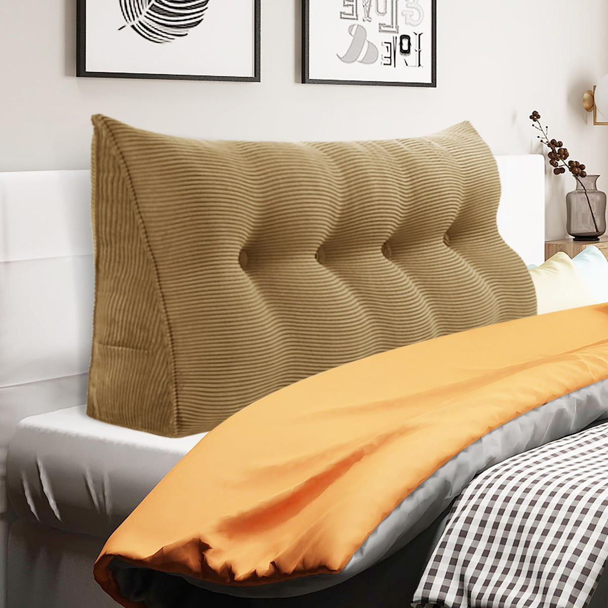 Triangular Reading Pillow Backrest Corduroy(100% Cotton)—Taupe