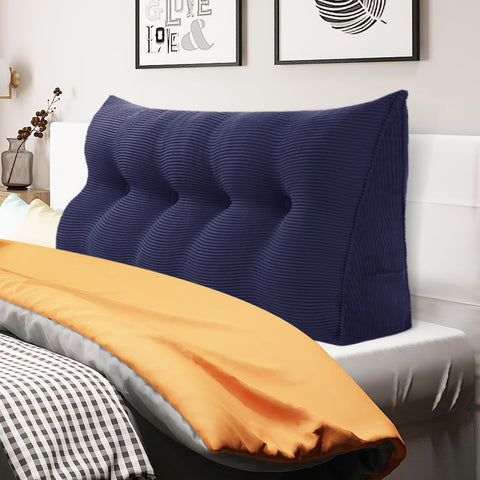 Triangular Reading Pillow Headboard Backrest Corduroy(100% Cotton)—Deep Blue