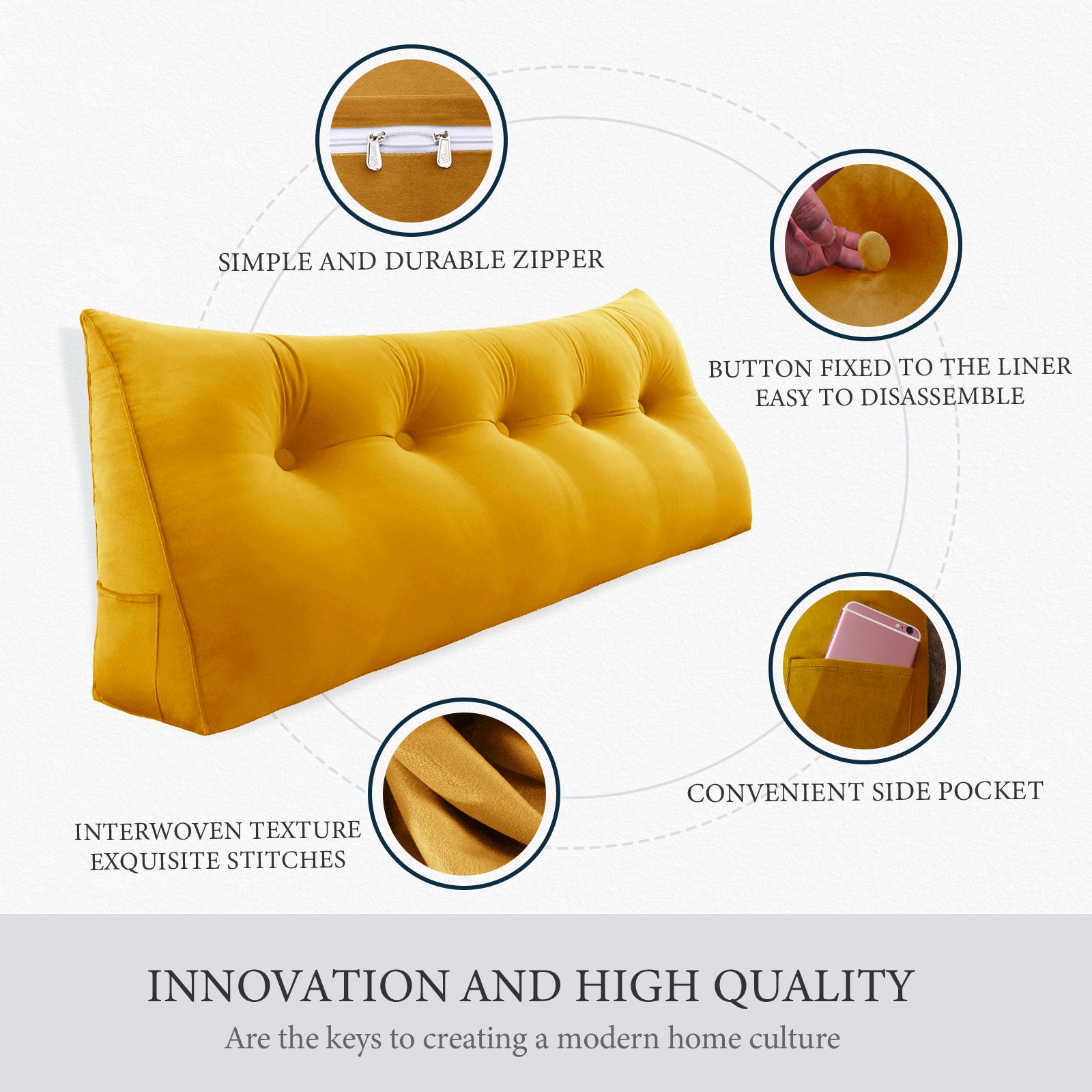 Large Bolster Triangular Backrest Reading Pillow Velvet— Yellow