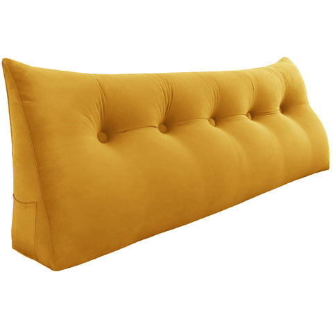 Large Bolster Triangular Backrest Reading Pillow Velvet— Yellow