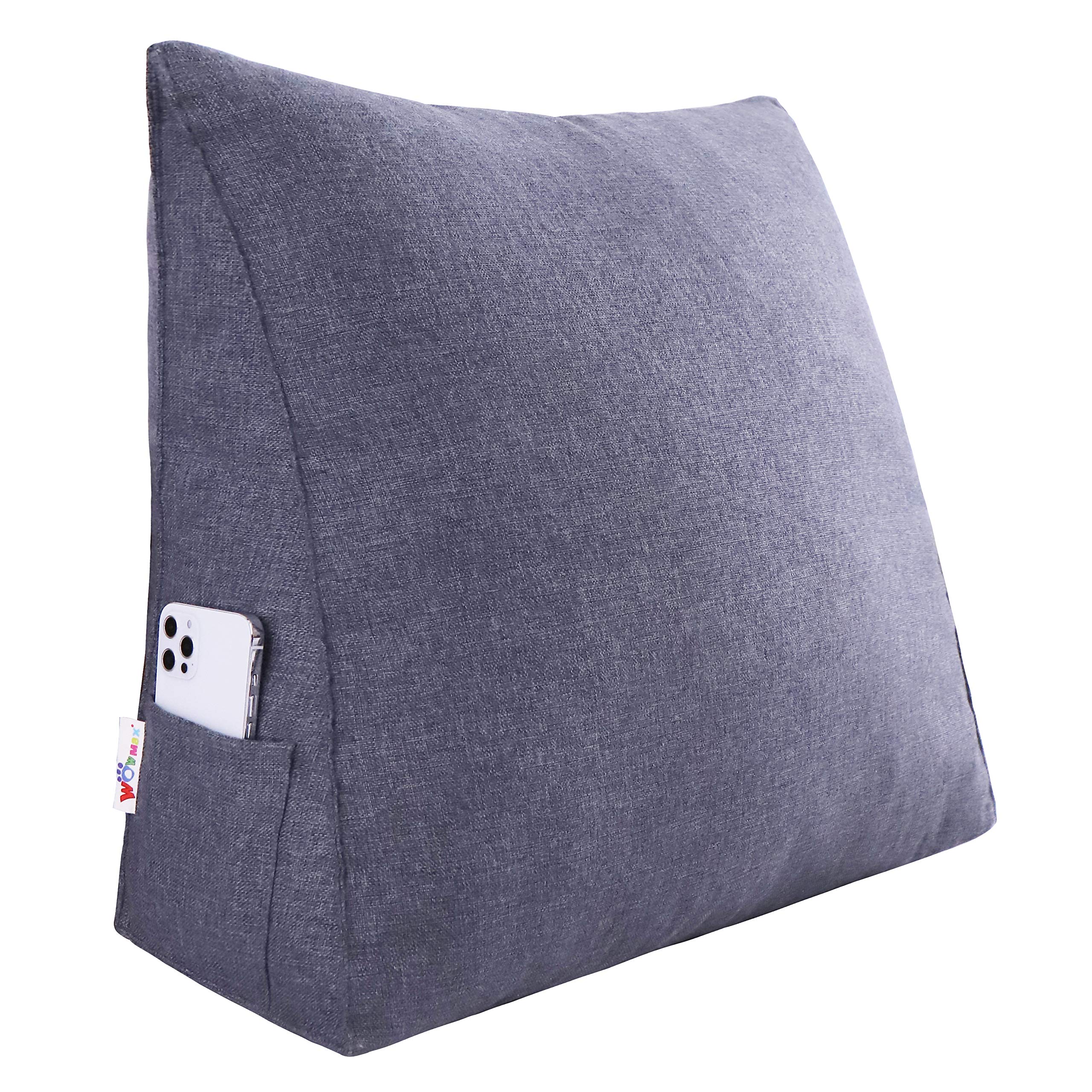 Triangular Bed Wedge Pillow with Removable and Washable Cover Linen— Dark Grey 23.5 Inches