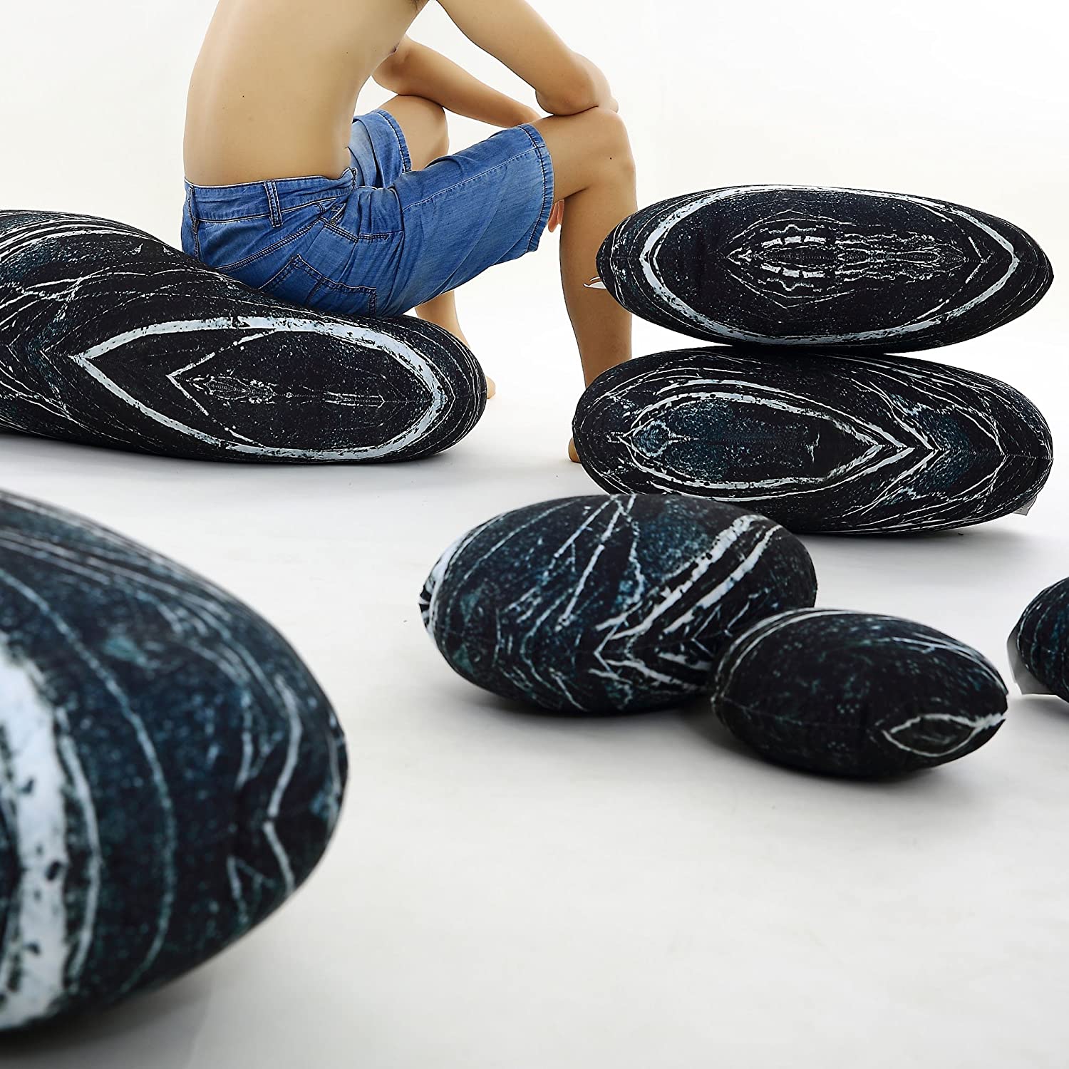 3D Stone Pillow 7 Pieces Set——Black Marble