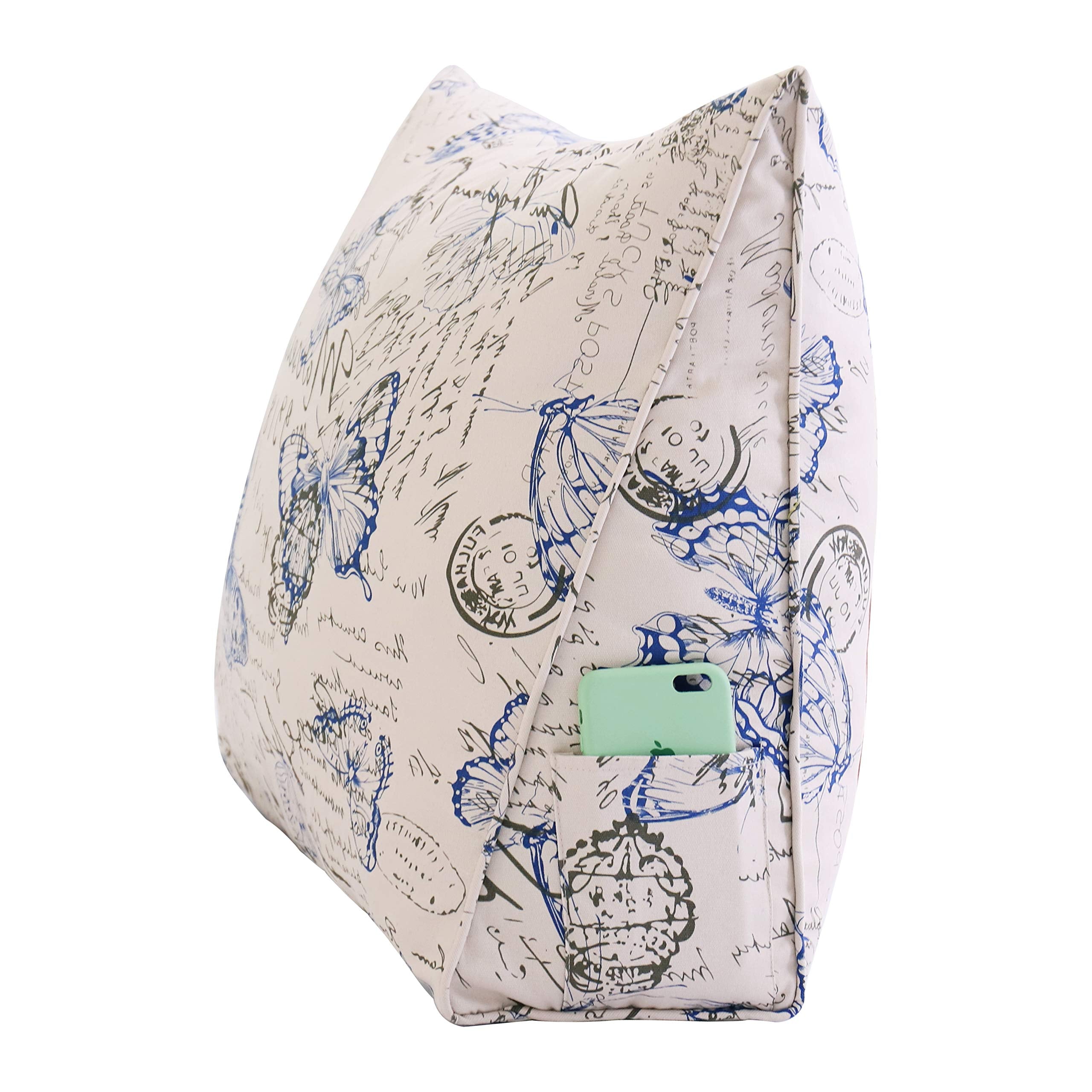 Lounge-Rückenkissen mit Tasche, 100 % Baumwolle – Blauer Schmetterling