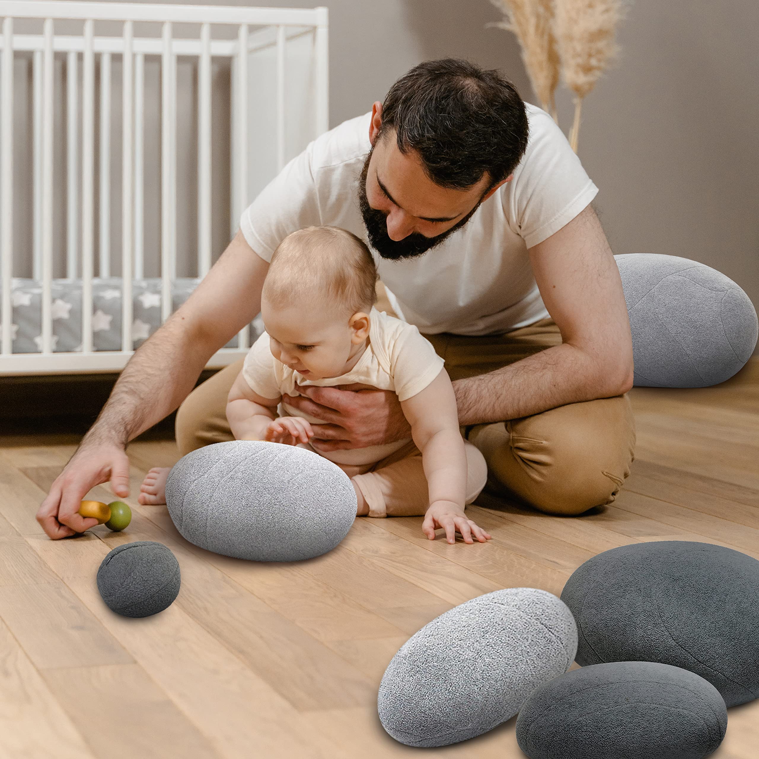 3D Living Stones Kissen 6 verschiedene Größen – Hellgrau und Dunkelgrau