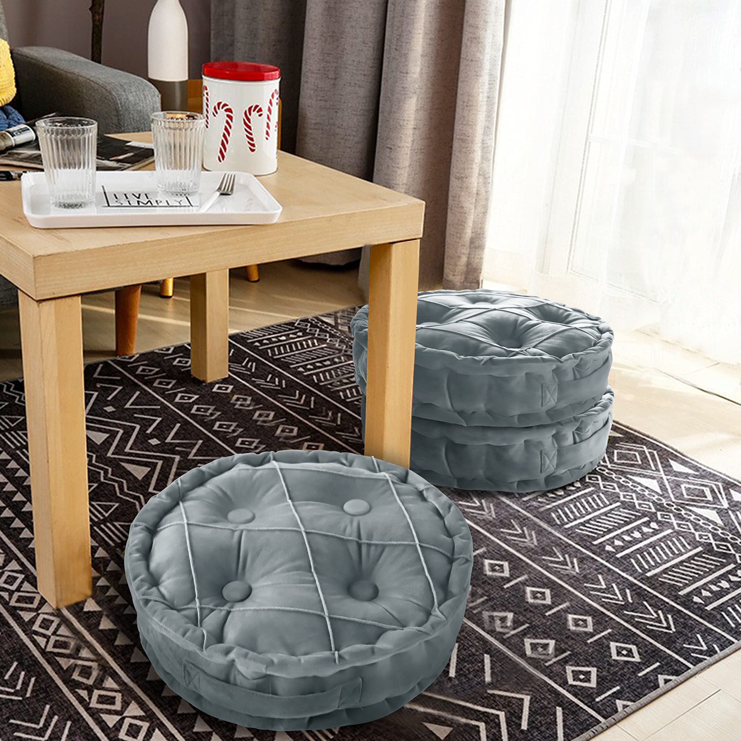 Large Thick Round Floor Cushion Velvet —Grey