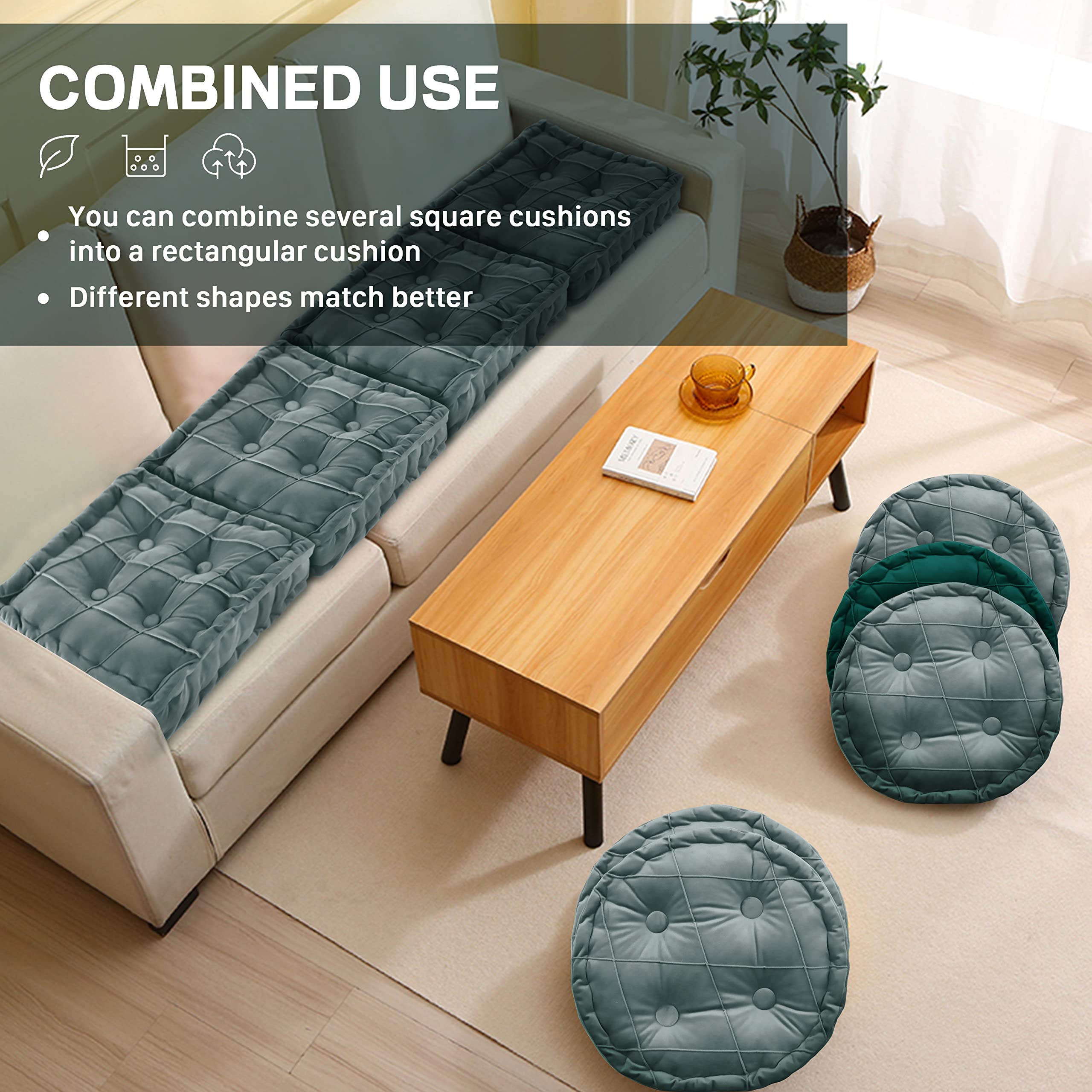 Large Thick Round Floor Cushion Velvet —Grey