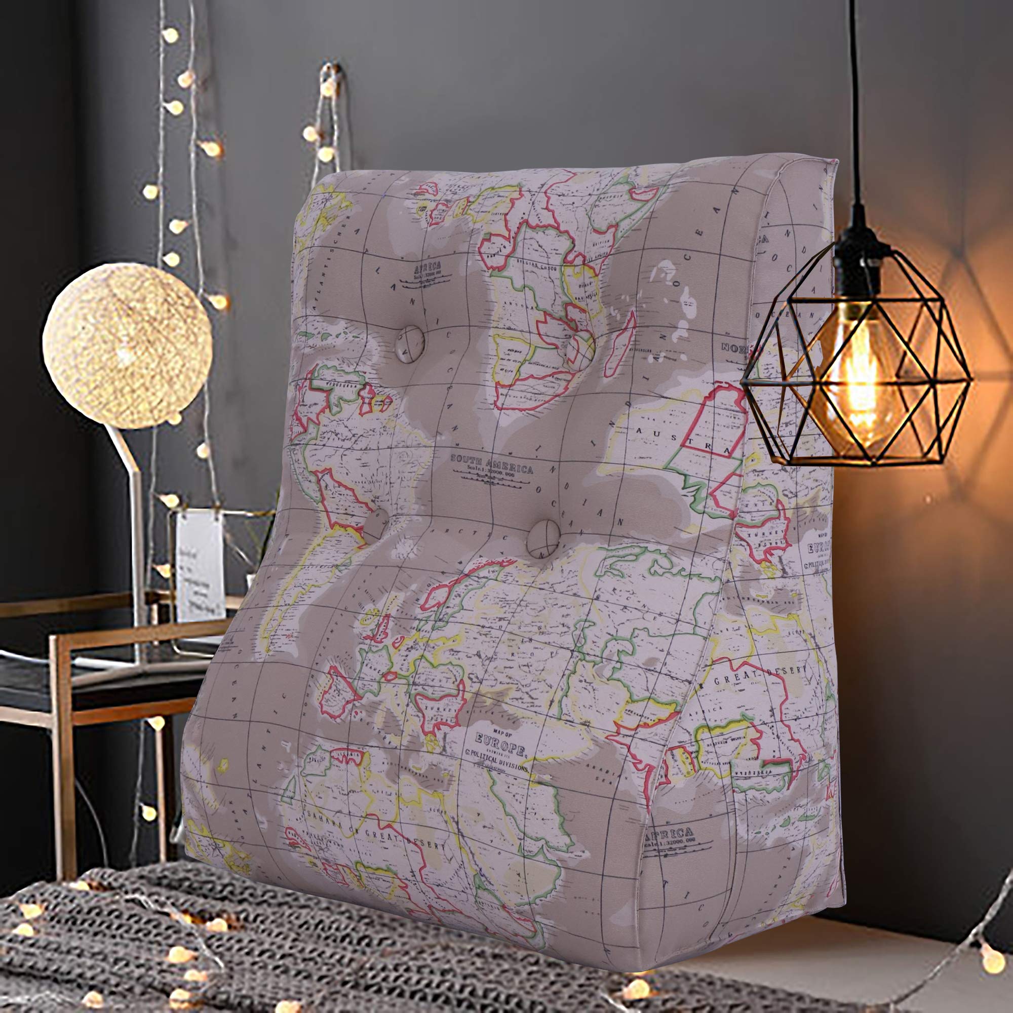 Curve Reading Pillow — World Map Tan