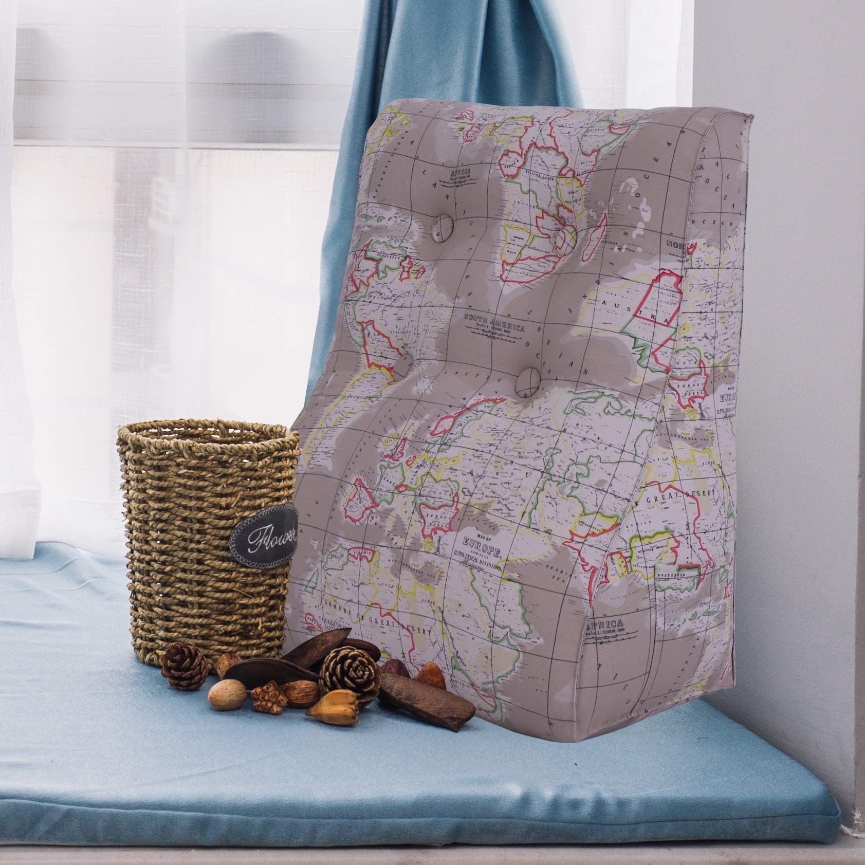 Curve Reading Pillow — World Map Tan